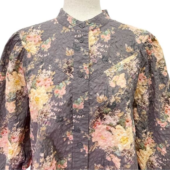 & Other Stories Paris Atelier Cottage Floral Gray & Pink Cotton Blouse Size 8 - Picture 7 of 16